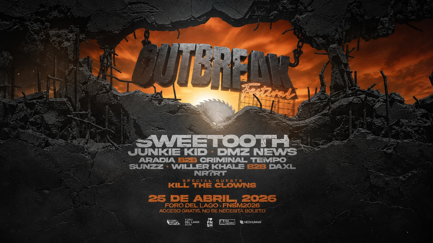 Cartel del Outbreak Festival 2026 en el Foro del Lago de la FNSM 2026